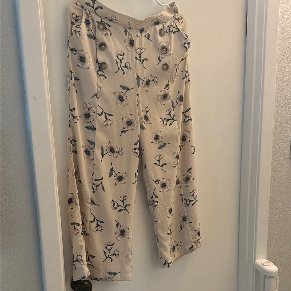 Altar'd State Beige Floral Wide Leg Pants
